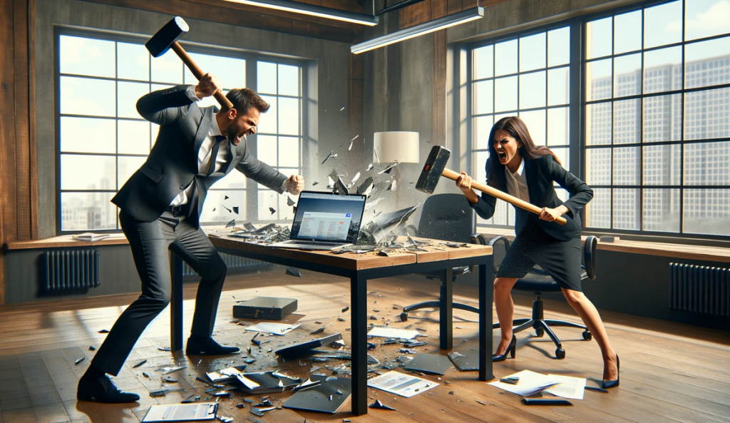 Funny AI image of angry people reacting to SEO results